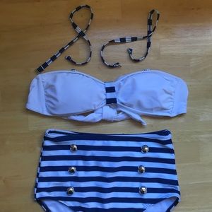 *$10 or FREE!* Striped high waisted bikini set